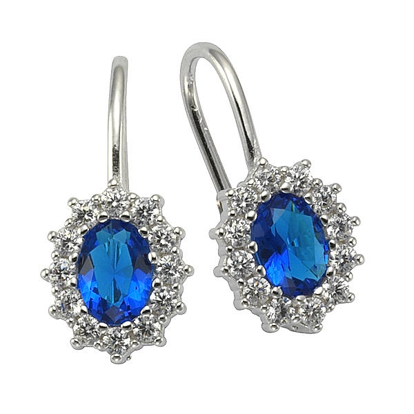 Zeeme Silber Ohrringe 925/- Sterling Silber Glasstein blau 1,7cm Glänzend
