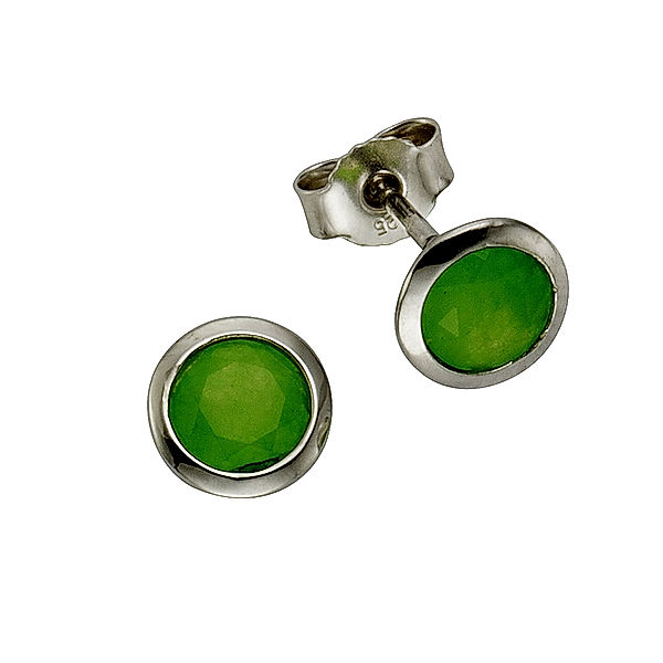 Zeeme Silber Ohrstecker 925/- Sterling Silber Jade gefärbt grün 0,8cm Glänzend