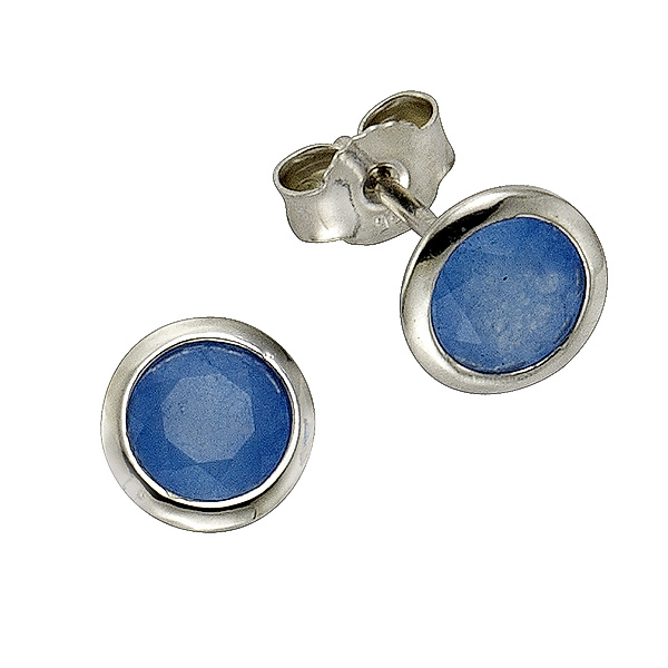 Zeeme Silber Ohrstecker 925/- Sterling Silber Jade gefärbt blau 0,8cm Glänzend