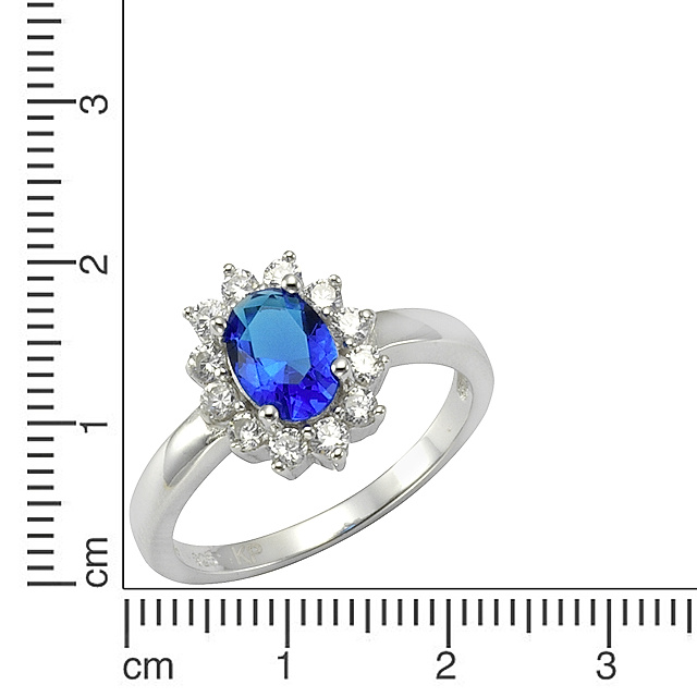 Zeeme Silber Ring 925 - Sterling Silber Glasstein blau Glänzend Größe: 058  18,5