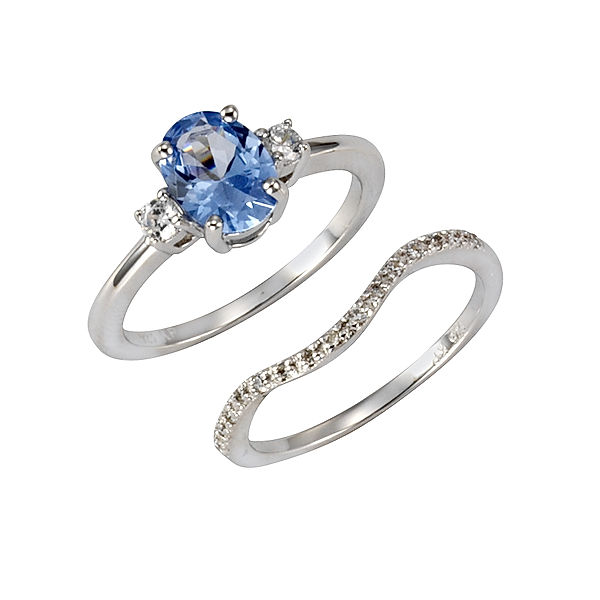 Zeeme Silber Ring 925/- Sterling Silber Spinell blau Glänzend (Größe: 054 (17,2))