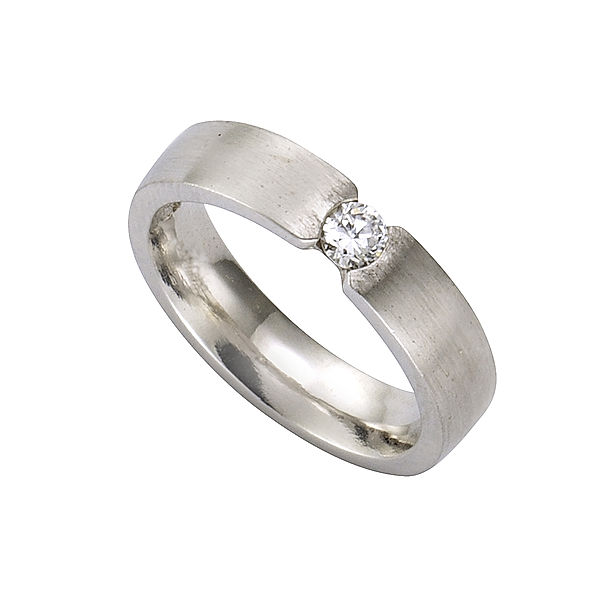 Zeeme Silber Ring 925/- Sterling Silber Zirkonia weiß Mattiert (Größe: 058 (18,5))