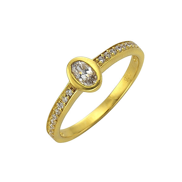 Zeeme Silber Ring 925/- Sterling Silber Zirkonia weiß vergoldet (Größe: 052 (16,6))