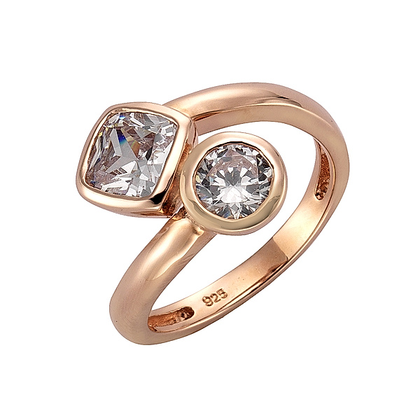 Zeeme Silber Ring 925/- Sterling Silber Zirkonia weiß rotvergoldet (Größe: 052 (16,6))