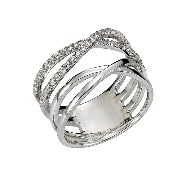 Zeeme Silber Ring 925/- Sterling Silber Zirkonia weiß Glänzend (Größe: 018 (57,0))