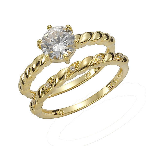 Zeeme Silber Ring Set 925/- Sterling Silber Zirkonia weiß Glänzend (Größe: 060 (19,1))