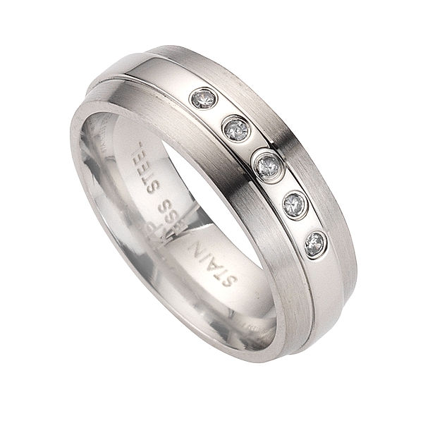 Zeeme Stainless Steel Ring Edelstahl Kristall weiß Matt/Glanz (Größe: 062 (19,7))