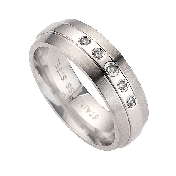 Zeeme Stainless Steel Ring Edelstahl Kristall weiß Matt/Glanz (Größe: 052 (16,6))