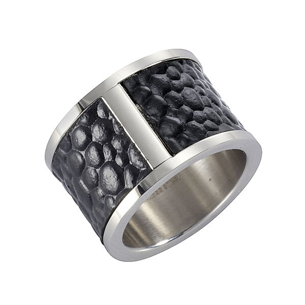 Zeeme Stainless Steel Ring Edelstahl Leder schwarz Mattiert (Größe: 050 (15,9))