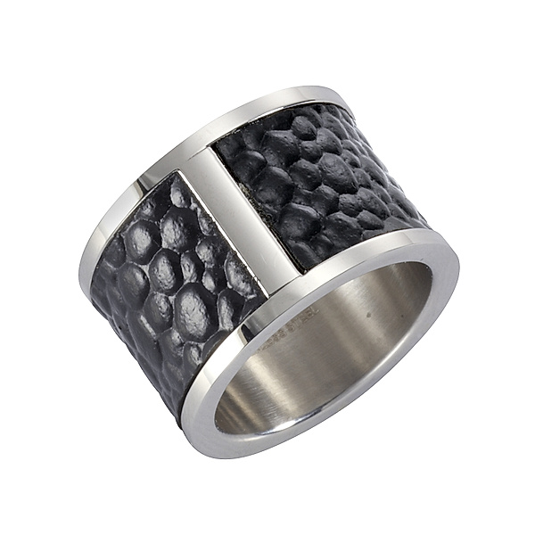 Zeeme Stainless Steel Ring Edelstahl Leder schwarz Mattiert (Größe: 062 (19,7))