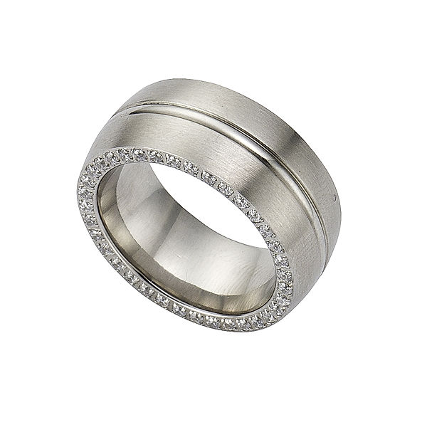 Zeeme Stainless Steel Ring Edelstahl Zirkonia weiß Mattiert (Größe: 054 (17,2))