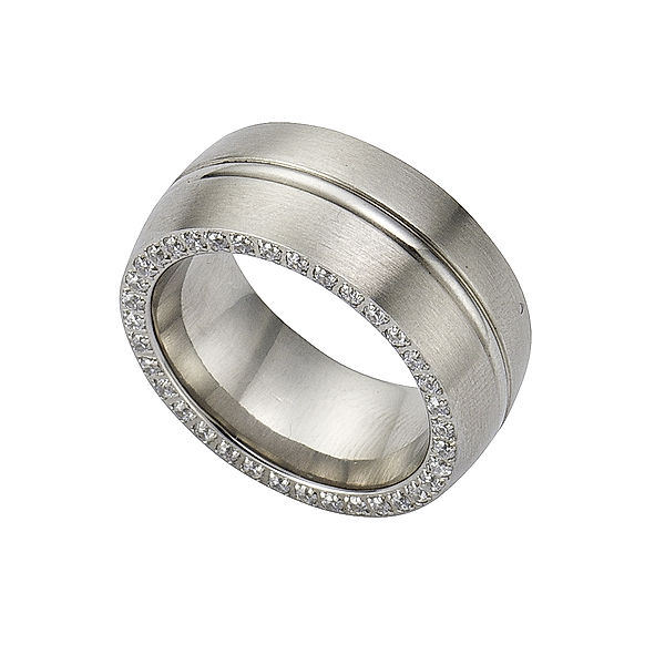 Zeeme Stainless Steel Ring Edelstahl Zirkonia weiß Mattiert (Größe: 064 (20,4))