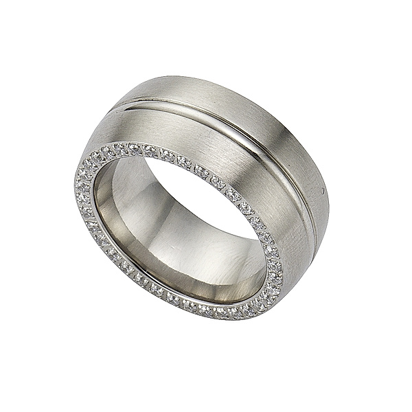 Zeeme Stainless Steel Ring Edelstahl Zirkonia weiß Mattiert (Größe: 062 (19,7))