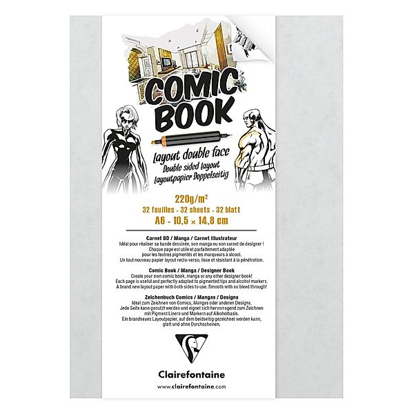 Zeichenbuch für Comics, Mangas und Designs, weißes Layoutpapier 220g A6 32 Blatt