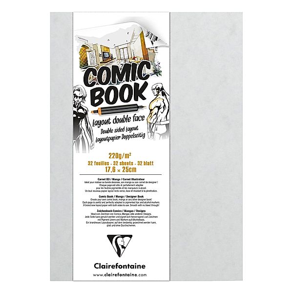 Zeichenbuch für Comics, Mangas und Designs, weißes Layoutpapier 220g 17 ,6x25 cm, 32 Blatt