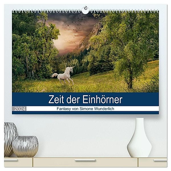 Zeit der Einhörner (hochwertiger Premium Wandkalender 2024 DIN A2 quer), Kunstdruck in Hochglanz, Simone Wunderlich