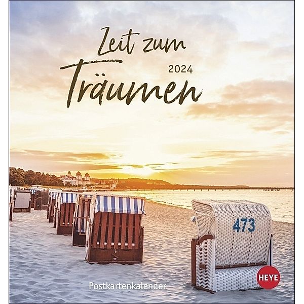 Zeit zum Träumen Postkartenkalender 2024. Fotokalender mit perforierten Postkarten voll schöner Motive und liebevoller Gedanken. Monats-Tischkalender zum Aufstellen oder Aufhängen. 16 x 17 cm