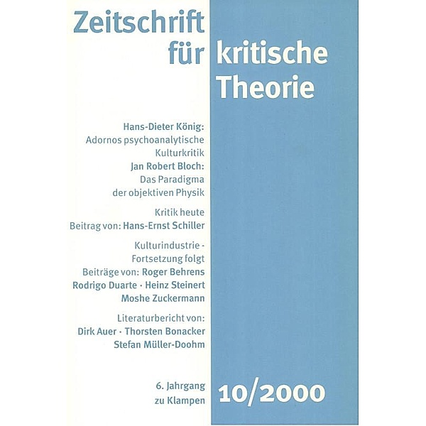 Zeitschrift für kritische Theorie / Zeitschrift für kritische Theorie, Heft 10 / Zeitschrift für kritische Theorie