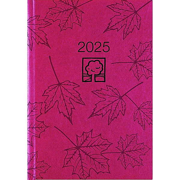 Zettler - Buchkalender 2025 rot, 14,5x21cm, Taschenkalender mit 392 Seiten im Kartoneinband, 1 Tag auf 1 Seite, Tages-, und Wochen- und Zinstagezählung, Blauer Engel und deutsches Kalendarium