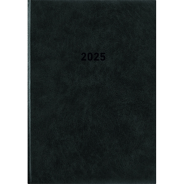 Zettler - Buchkalender 2025 schwarz, 14,5x21cm, Taschenkalender mit 392 Seiten im wattiertem Kunststoffeinband, 1 Woche auf 1 Seite, Tages- und Wochenzählung und internationales Kalendarium