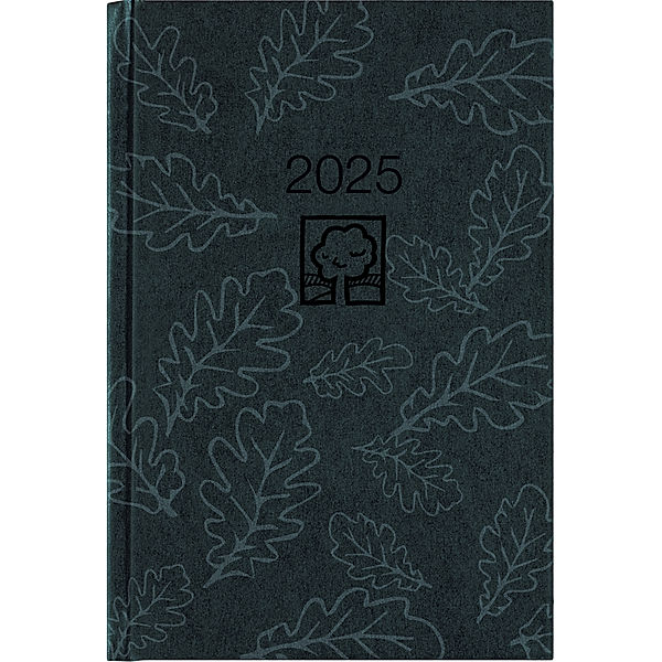 Zettler - Buchkalender 2025 schwarz, 14,5x21cm, Taschenkalender mit 392 Seiten im Kartoneinband, 1 Tag auf 1 Seite, Tages-, und Wochen- und Zinstagezählung, Blauer Engel und deutsches Kalendarium