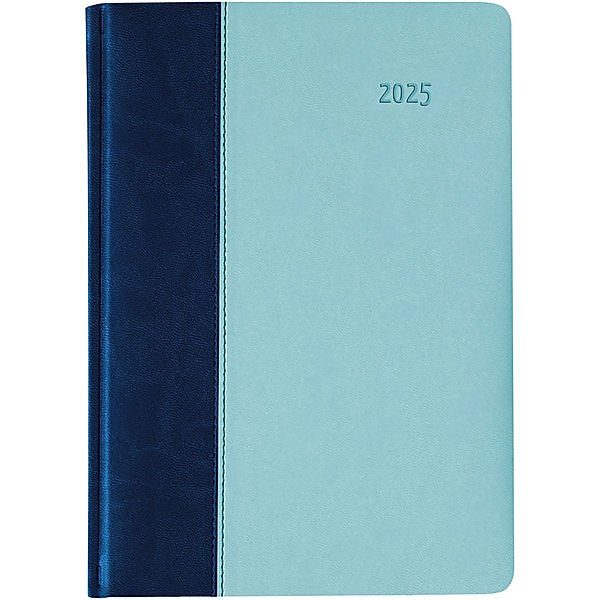 Zettler - Buchkalender Premium 2025 blau-azur, 15x21cm, Taschenkalender im Tucson Einband mit 416 Seiten, 1 Tag auf 1 Seite, Adressteil, Monatsübersicht, Mondphasen und internationales Kalendarium