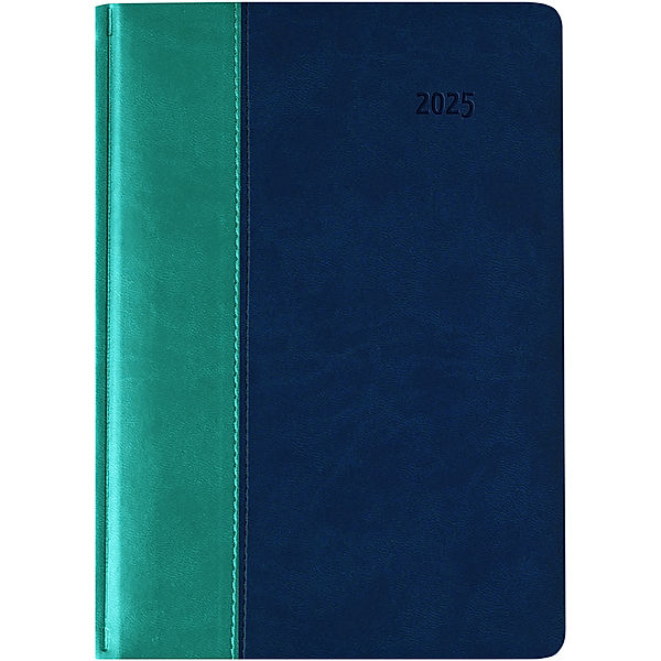 Zettler - Buchkalender Premium 2025 türkis-blau, 15x21cm, Taschenkalender im Tucson-Kombi Einband mit 416 Seiten, 1 Tag auf 1 Seite, Adressteil, Monatsübersicht und internationales Kalendarium