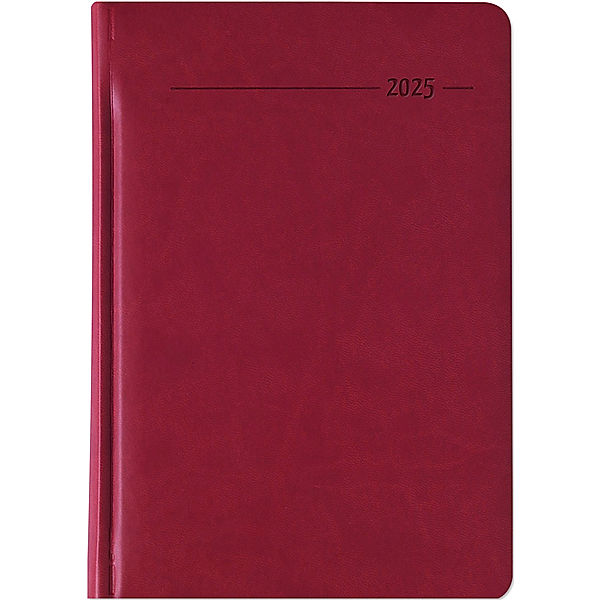 Zettler - Buchkalender Tucson 2025 rot, 15x21cm, Taschenkalender mit 416 Seiten mit 1 Tag auf 1 Seite, Adressteil, Notizbereich, Monatsübersicht, Mondphasen und internationales Kalendarium