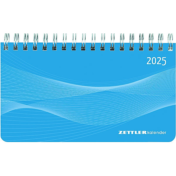 Zettler - Querkalender Mini 2025 blau, 15,6x9cm, Bürokalender mit 128 Seiten, 1 Woche auf 2 Seiten, Tages- und Wochenzählung, Monatsübersicht, Spiralbindung und internationales Kalendarium