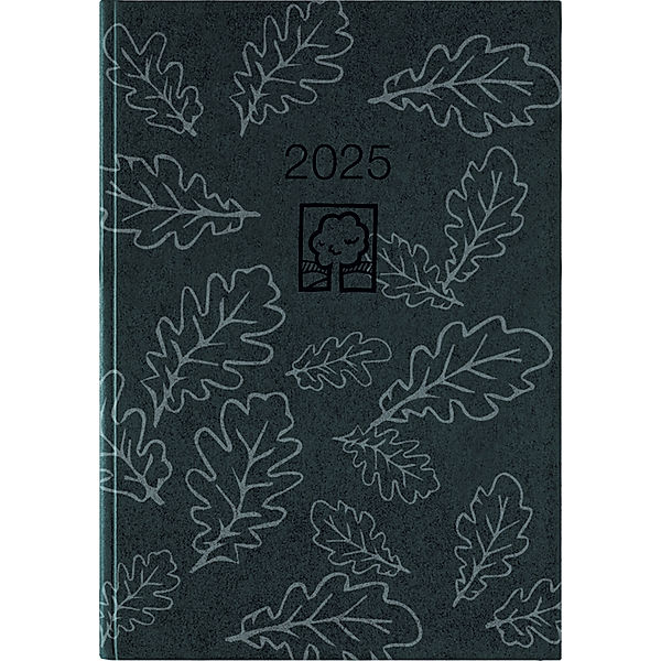 Zettler - Taschenkalender 2025 anthrazit, 10,2x14,2cm, Taschenplaner mit 400 Seiten im Kartoneinband, Tages- und Wochenzählung, Mondphasen, Monatsübersicht und internationales Kalendarium