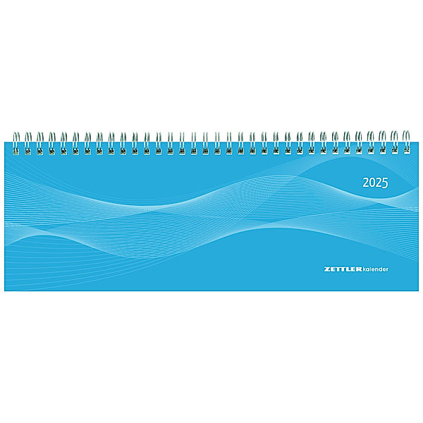 Zettler - Tisch-Querkalender 2025 blau, 29,7x10,5cm, Bürokalender mit 128 Seiten, Tages-, 1 Woche auf 2 Seiten, Monatsübersicht, Notizbereich, Adressteil, Ringbindung und deutsches Kalendarium