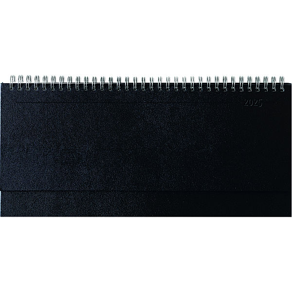 Zettler - Tisch-Querkalender Balacron 2025 schwarz, 29,7x10,5cm, Bürokalender mit 112 Seiten, Monatsübersicht, Notizteil, Mondphasen, Jahresübersicht, Ringbindung und internationales Kalendarium