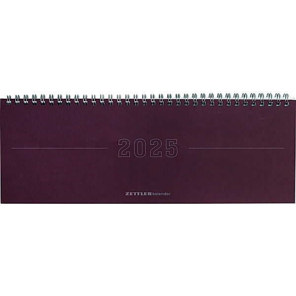 Zettler - Tisch-Querkalender Papyrus 2025 rot, 29,7x10,5cm, Bürokalender mit 112 Seiten, Monatsübersicht, Notizbereich, Mondphasen, Jahresübersicht, Ringbindung und deutsches Kalendarium