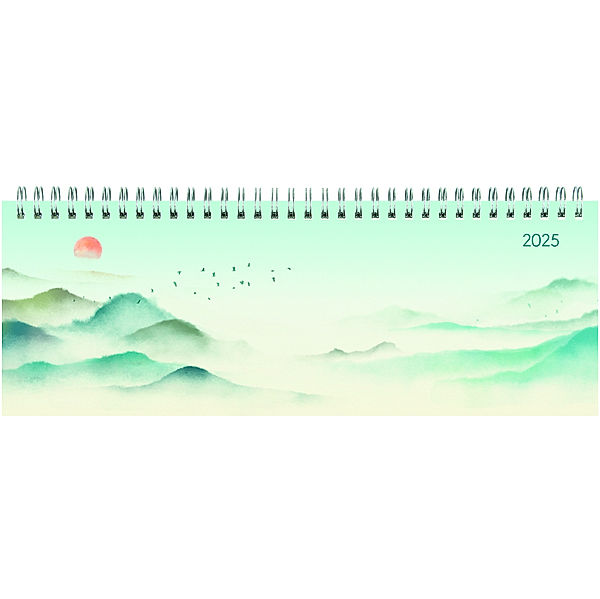 Zettler - Tisch-Querkalender Style 2025 Aquarelle, 29,7x10,5cm, Bürokalender mit 128 Seiten, 1 Woche auf 2 Seiten, Monatsübersicht, Notizbereich, Mondphasen, Ringbindung und deutsches Kalendarium