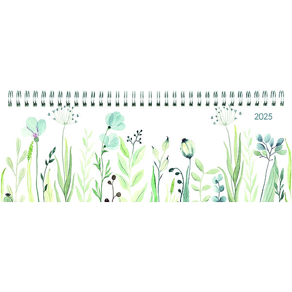 Zettler - Tisch-Querkalender Style 2025 Wildblumen, 29,7x10,5cm, Bürokalender mit 118 Seiten, 1 Woche auf 2 Seiten, Monatsübersicht, Notizbereich, Mondphasen, Ringbindung und deutsches Kalendarium