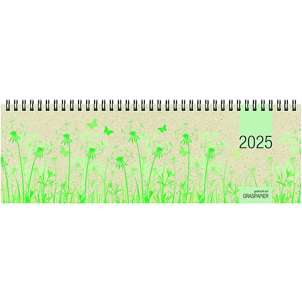 Zettler - Tischquerkalender 2025 Graspapier, 32x10,5cm, nachhaltiger Bürokalender mit 128 Seiten, Tages- und Wochenzählung, Zweimonatsübersicht, Drahtkammbindung und internationales Kalendarium