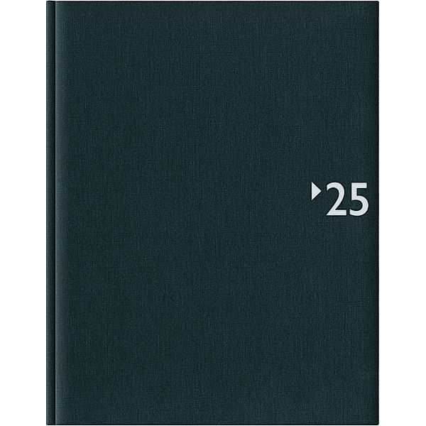 Zettler - Wochenbuch 2025 anthrazit, 21x26,5cm, Taschenkalender mit 128 Seiten im wattiertem Einband, 1 Woche auf 2 Seiten, Klebebindung, Leinencharakter und internationales Kalendarium