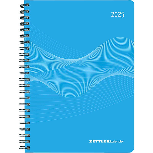 Zettler - Wochenplaner 2025 blau, 15x21cm, Taschenkalender mit 128 Seiten, 1 Woche auf 2 Seiten, Adressteil, Ringbindung, Monatsübersicht, Mondphasen und deutsches Kalendarium