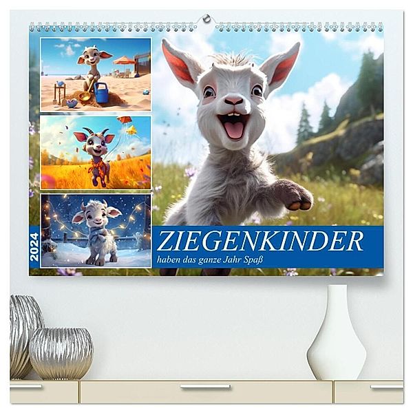 Ziegenkinder haben das ganze Jahr Spass (hochwertiger Premium Wandkalender 2024 DIN A2 quer), Kunstdruck in Hochglanz, Sabine Löwer