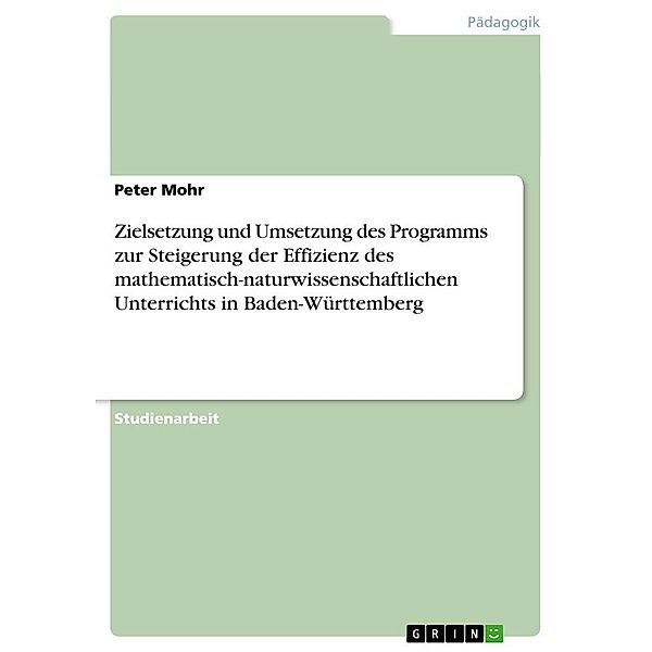 Zielsetzung und Umsetzung des Programms zur Steigerung der Effizienz des mathematisch-naturwissenschaftlichen Unterricht, Peter Mohr