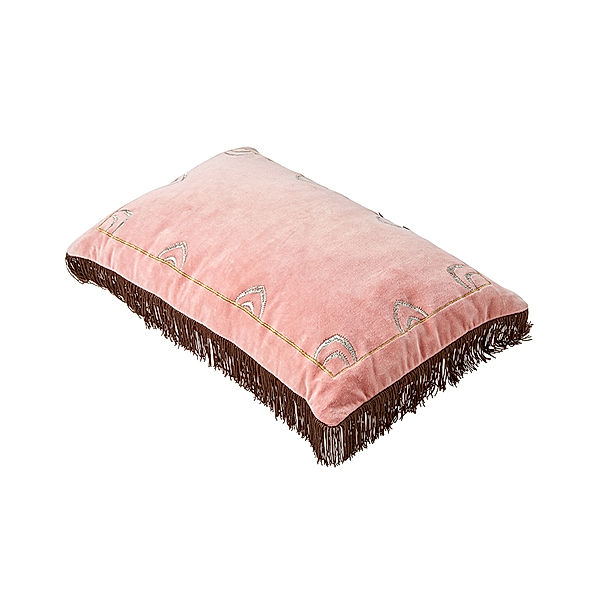 rice Zierkissen RECTANGULAR (50x30) mit Fransen in rosa/braun