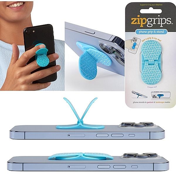 zipgrips Blue Geometrical | 2 in 1 Handy-Griff & Aufsteller | Sicherer Griff | Halter für Smartphones | Perfekte Selfies | Ideal für Videos