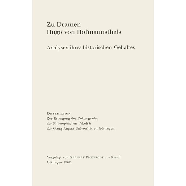 Zu Dramen Hugo von Hofmannsthals, Gerhart Pickerodt