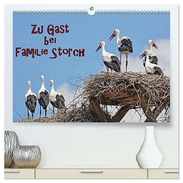 Zu Gast bei Familie Storch (hochwertiger Premium Wandkalender 2025 DIN A2 quer), Kunstdruck in Hochglanz, Calvendo, Gugigei