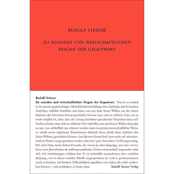 Zu sozialen und wirtschaftlichen Fragen der Gegenwart, Rudolf Steiner