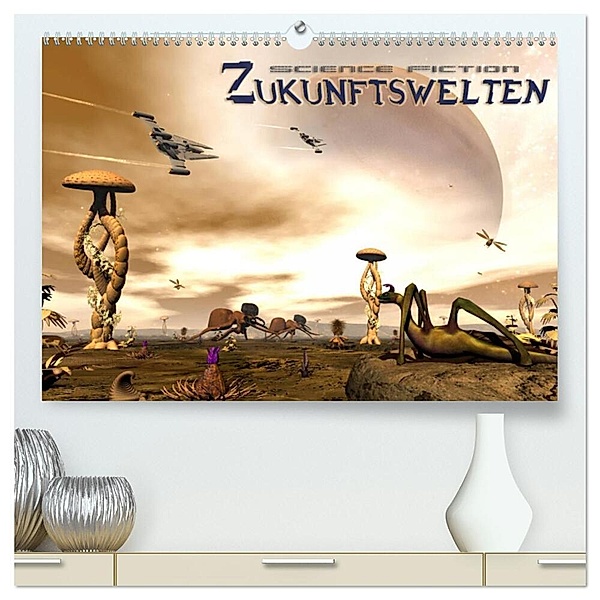 Zukunftswelten (Science Fiction) (hochwertiger Premium Wandkalender 2024 DIN A2 quer), Kunstdruck in Hochglanz, Karsten Schröder