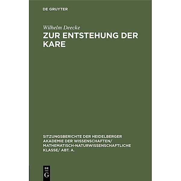 Zur Entstehung der Kare, Wilhelm Deecke