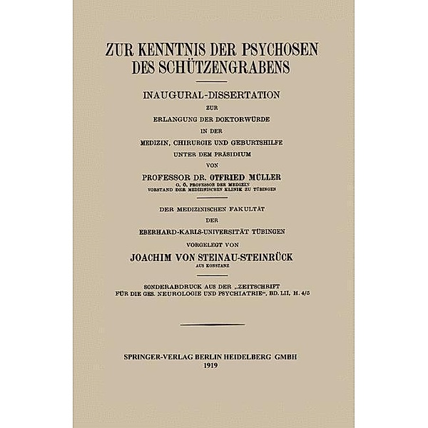 Zur Kenntnis der Psychosen des Schützengrabens, Joachim von Steinau-Steinrück