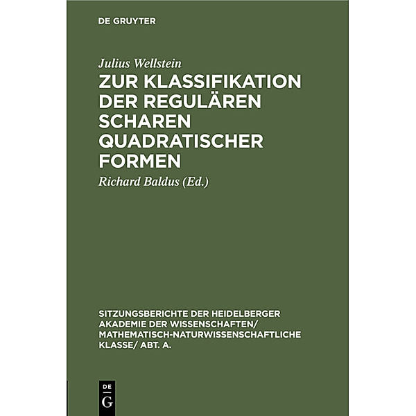 Zur Klassifikation der regulären Scharen quadratischer Formen, Julius Wellstein