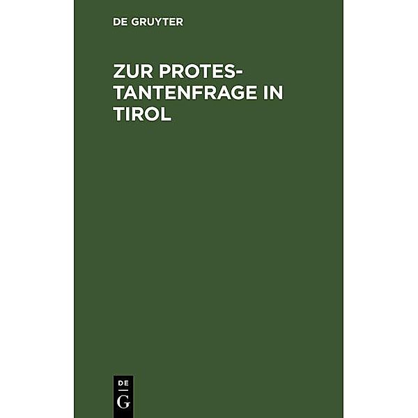 Zur Protestantenfrage in Tirol / Jahrbuch des Dokumentationsarchivs des österreichischen Widerstandes